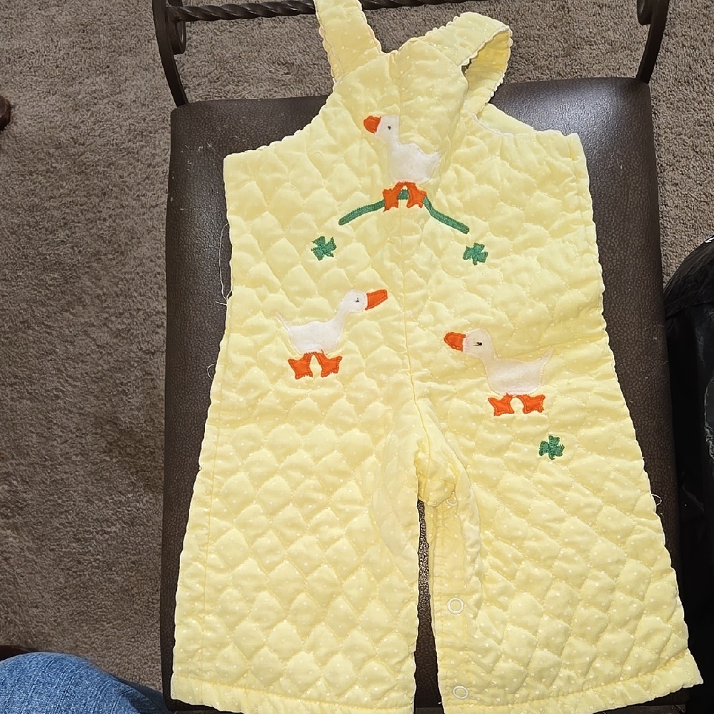 Vintage Yellow Quilted Baby Romper with Duck Embroidery By Heir Craft By Freitag